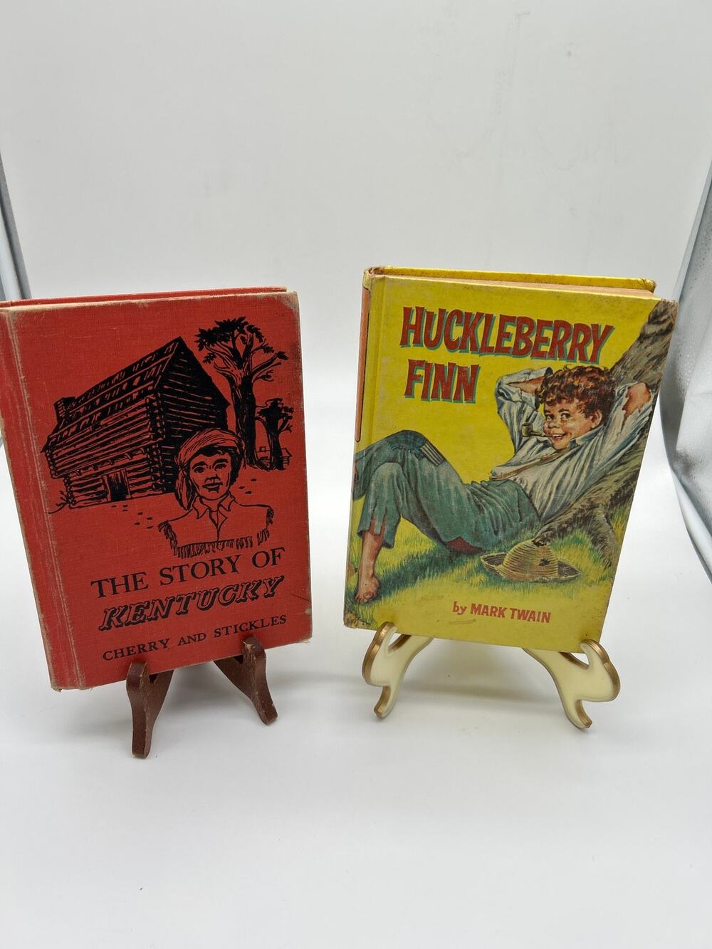 Vintage Children’s Book Lot Huckleberry Finn 1964 & Story of Kentucky 1954 HC